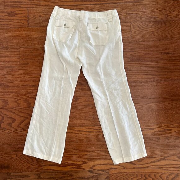 London Jean 100% Linen Chino Wide Leg Pants Jeans Mid Rise Size 4 Cream Preppy - Picture 9 of 11